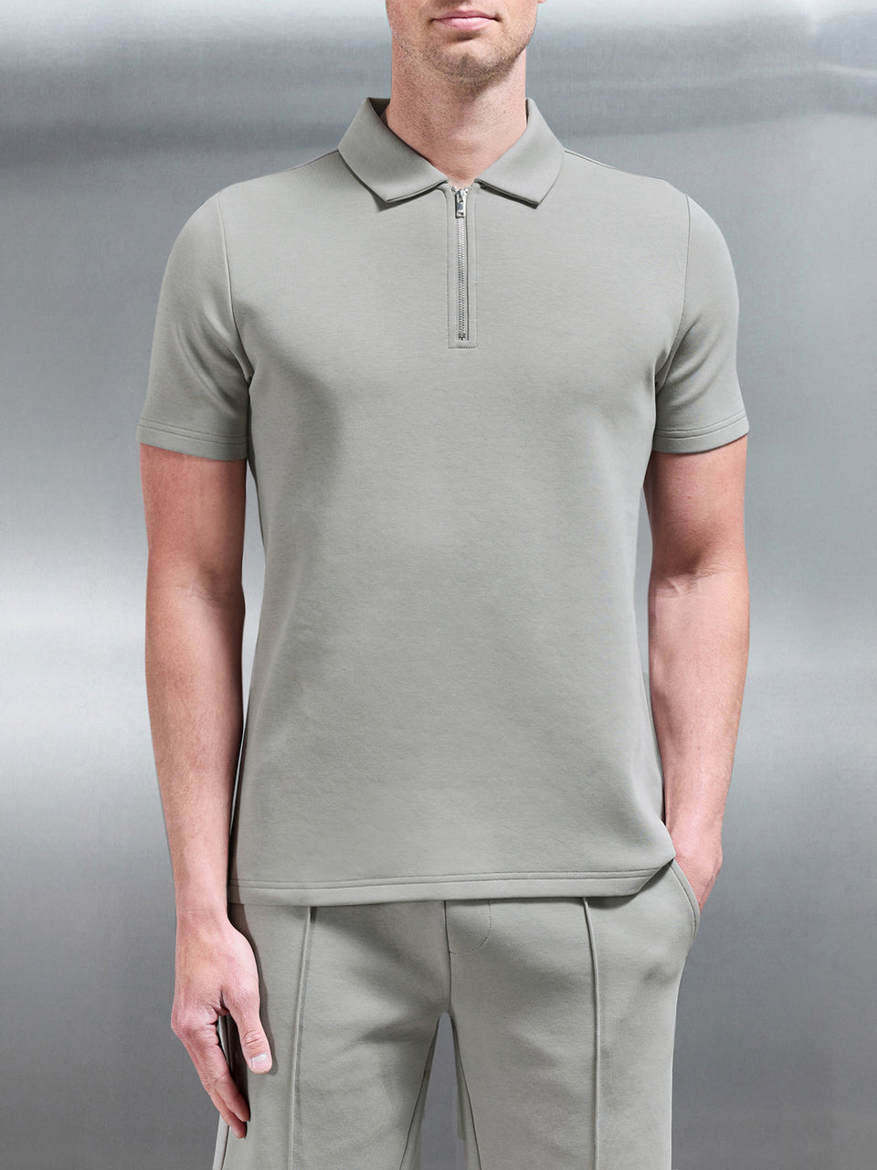 Everyday Luxe Zip Polo Shirt in Stone