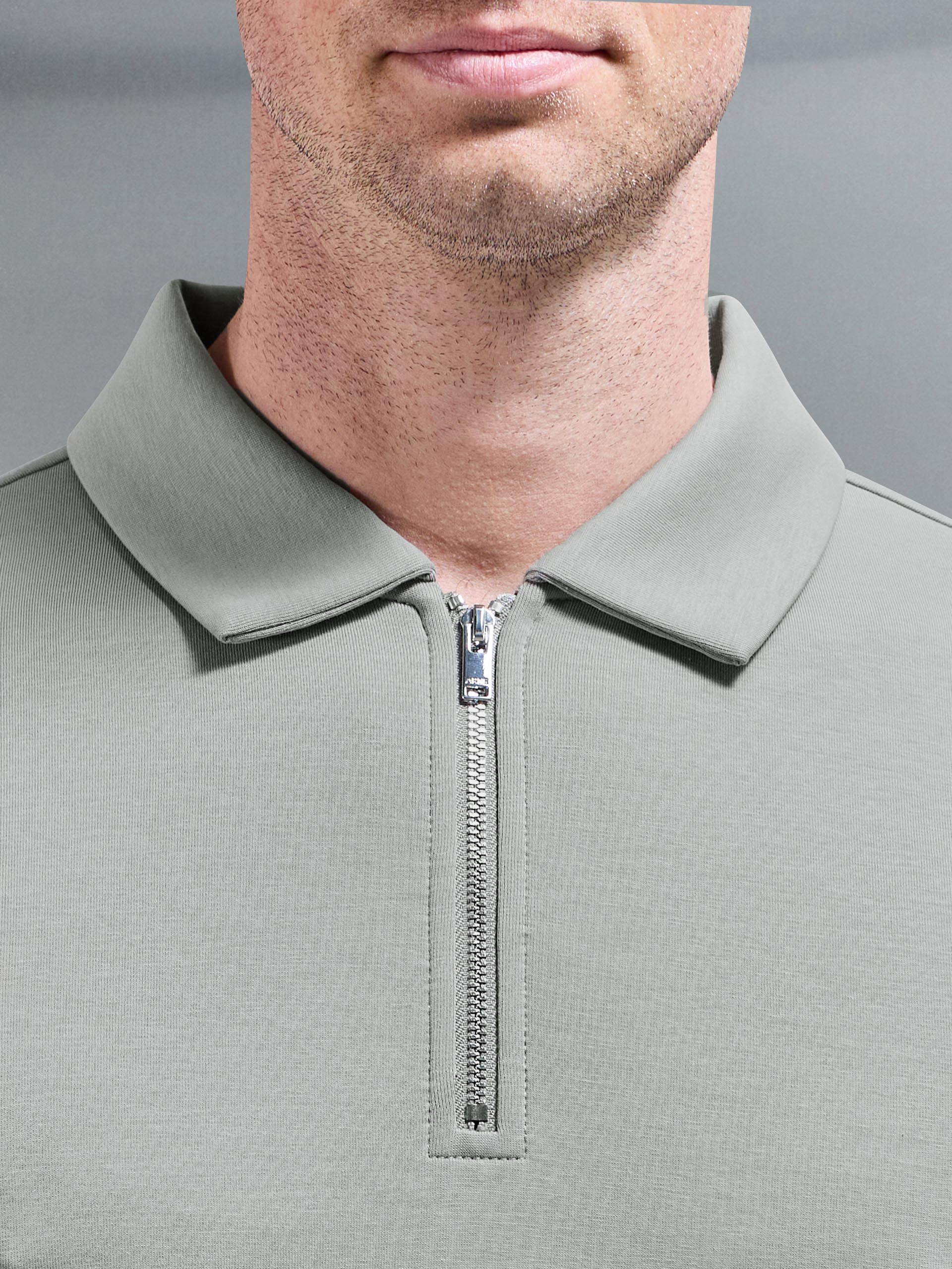 Everyday Luxe Zip Polo Shirt in Stone