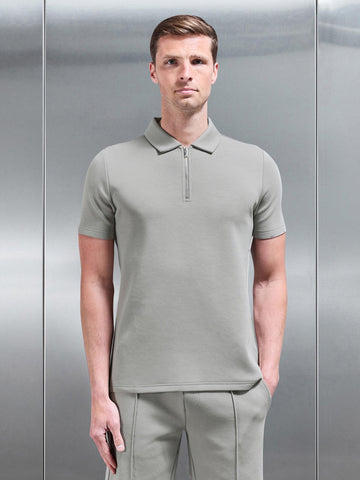 Everyday Luxe Zip Polo Shirt in Stone