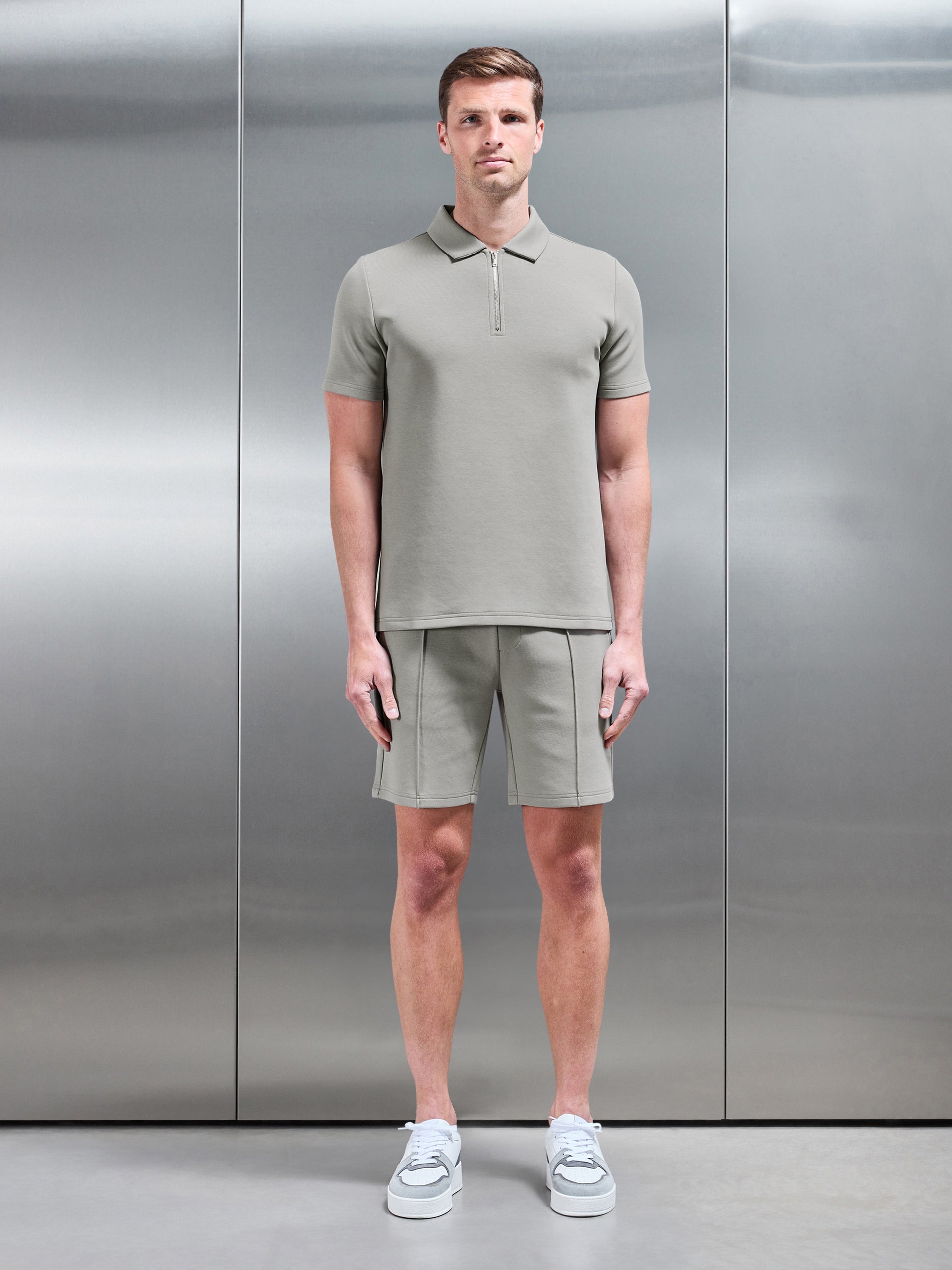 Everyday Luxe Zip Polo Shirt in Stone