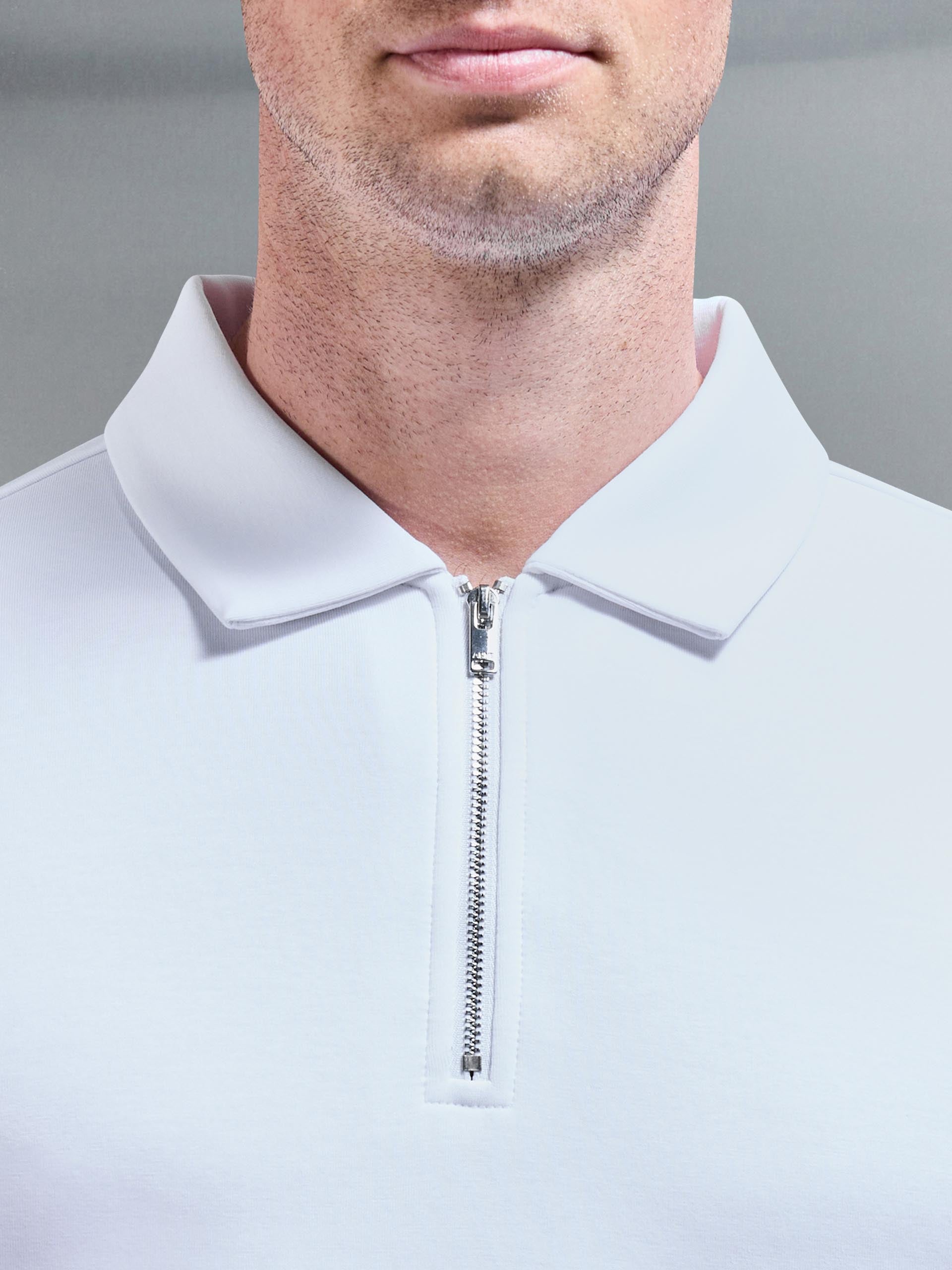 Everyday Luxe Zip Polo Shirt in White