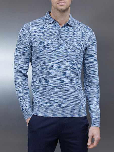 Egyptian Cotton Space Dye Long Sleeve Polo in Navy
