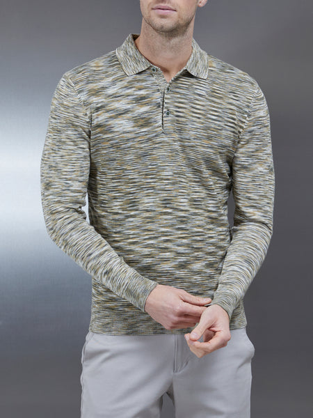 Egyptian Cotton Space Dye Long Sleeve Polo in Olive