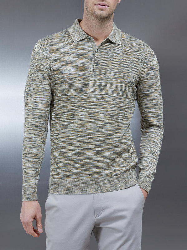 Egyptian Cotton Space Dye Long Sleeve Polo in Olive