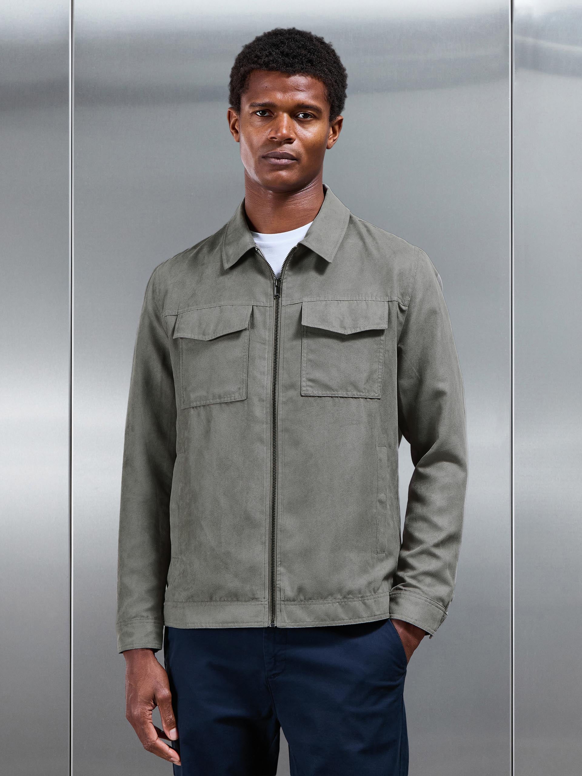 Faux Suede Jacket in Dark Stone