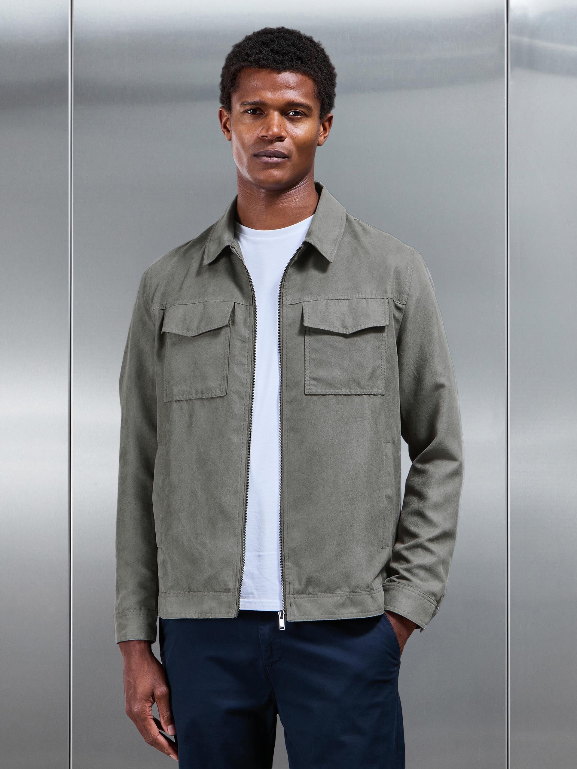 Faux Suede Jacket in Dark Stone