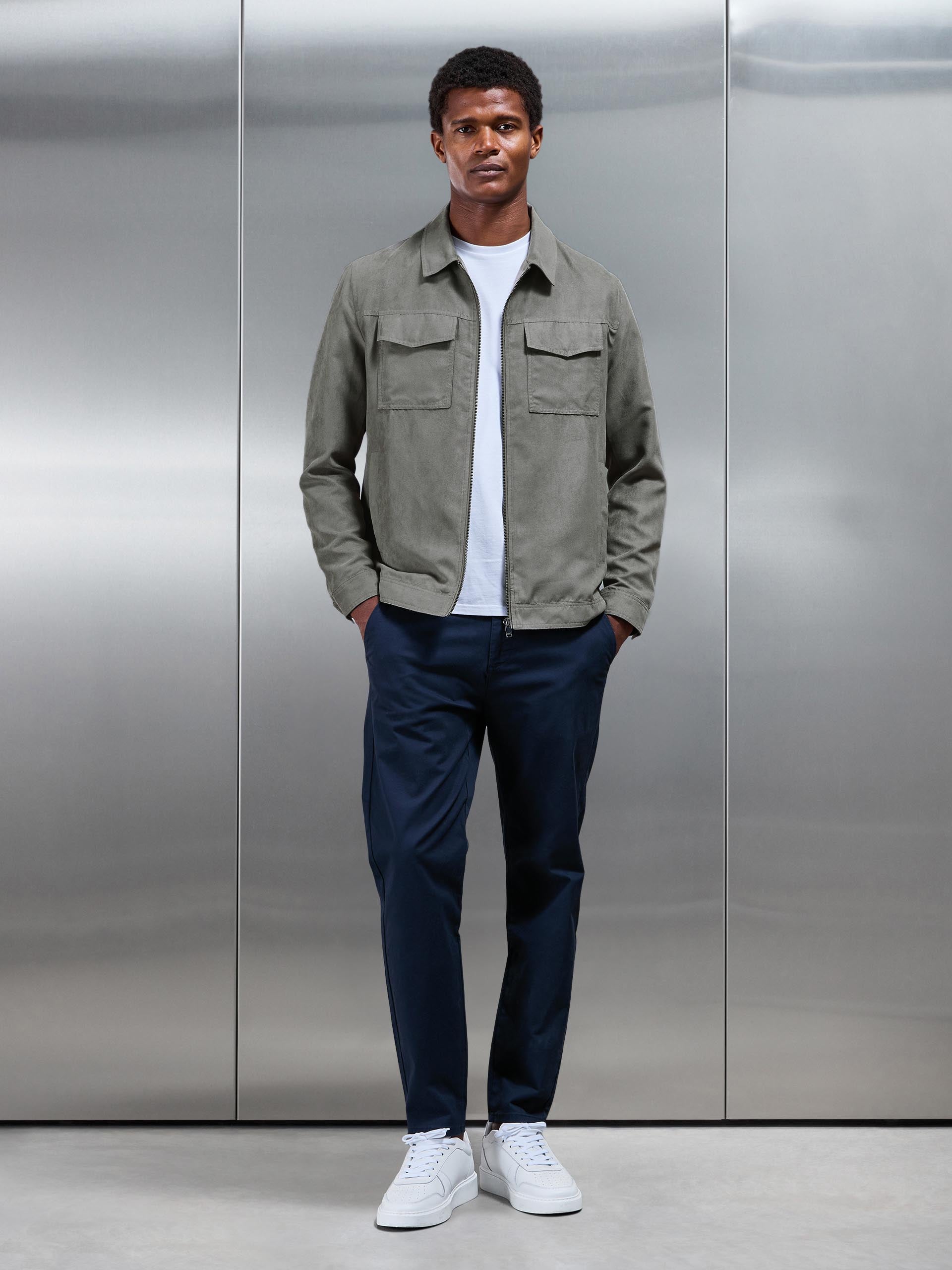 Faux Suede Jacket in Dark Stone