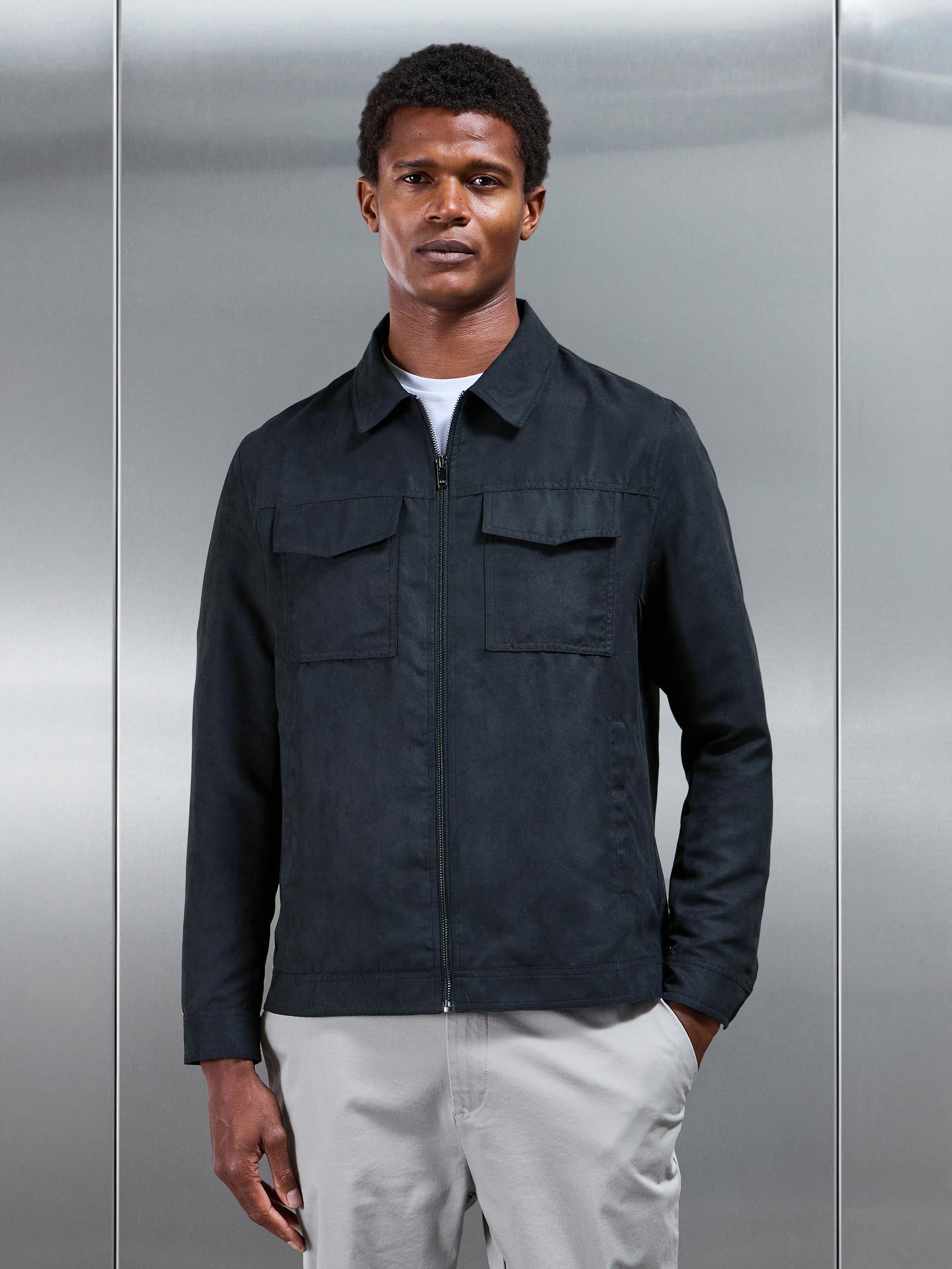 Faux Suede Jacket in Navy