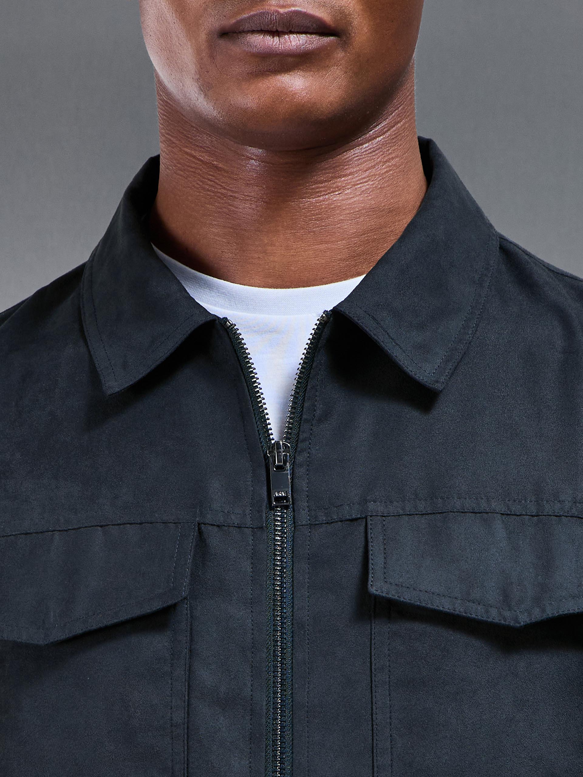 Faux Suede Jacket in Navy