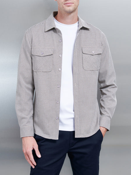 Fine Check Overshirt in Stone