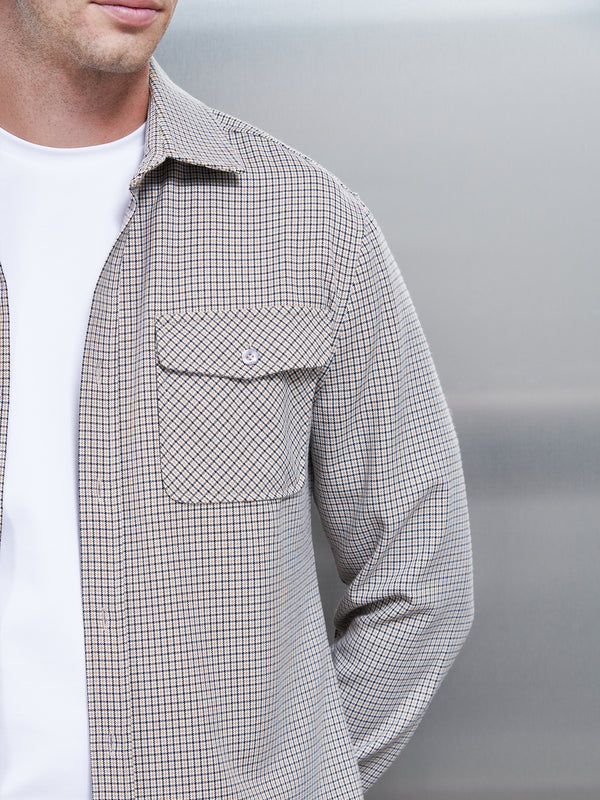 Fine Check Overshirt in Stone