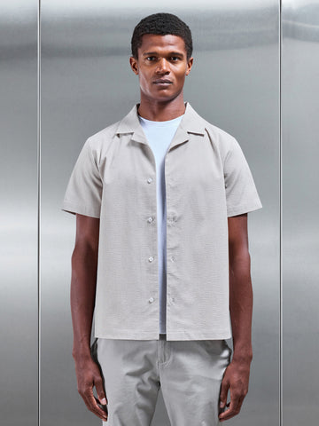 Fine Stripe Short Sleeve Revere Collar Shirt in Stone