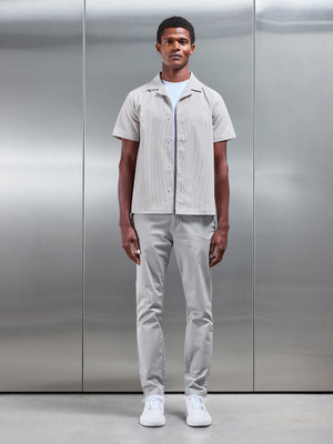 Fine Stripe Short Sleeve Revere Collar Shirt in Stone