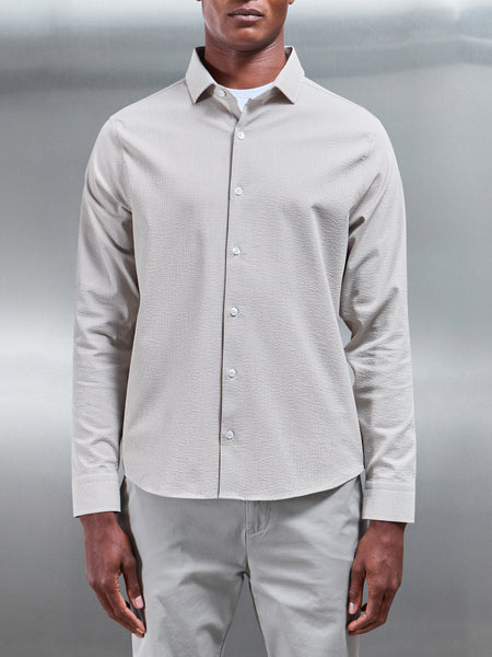 Fine Stripe Long Sleeve Cutaway Collar Shirt in Stone