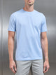 Mercerised Cotton Fine Stripe T-Shirt in Light Blue