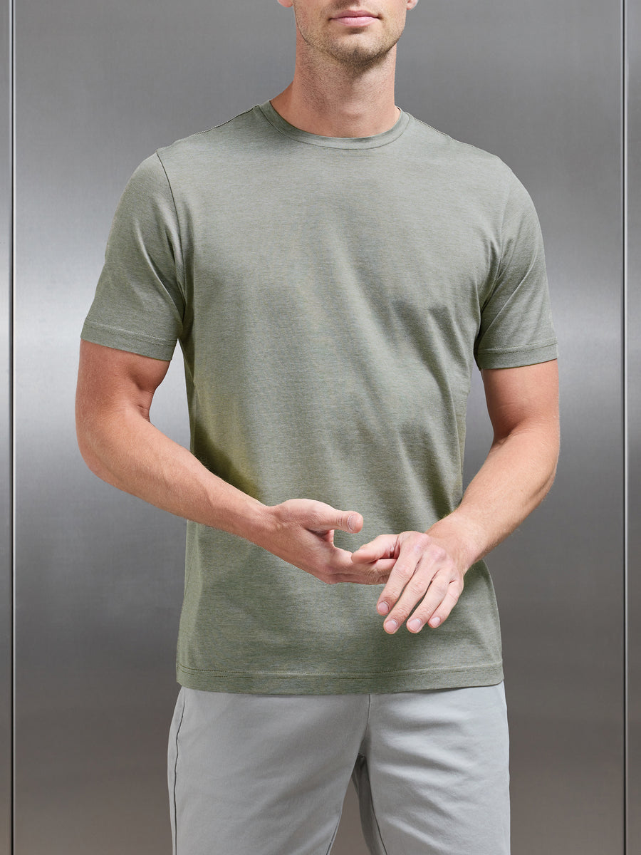 Mercerised Cotton Fine Stripe T-Shirt in Sage