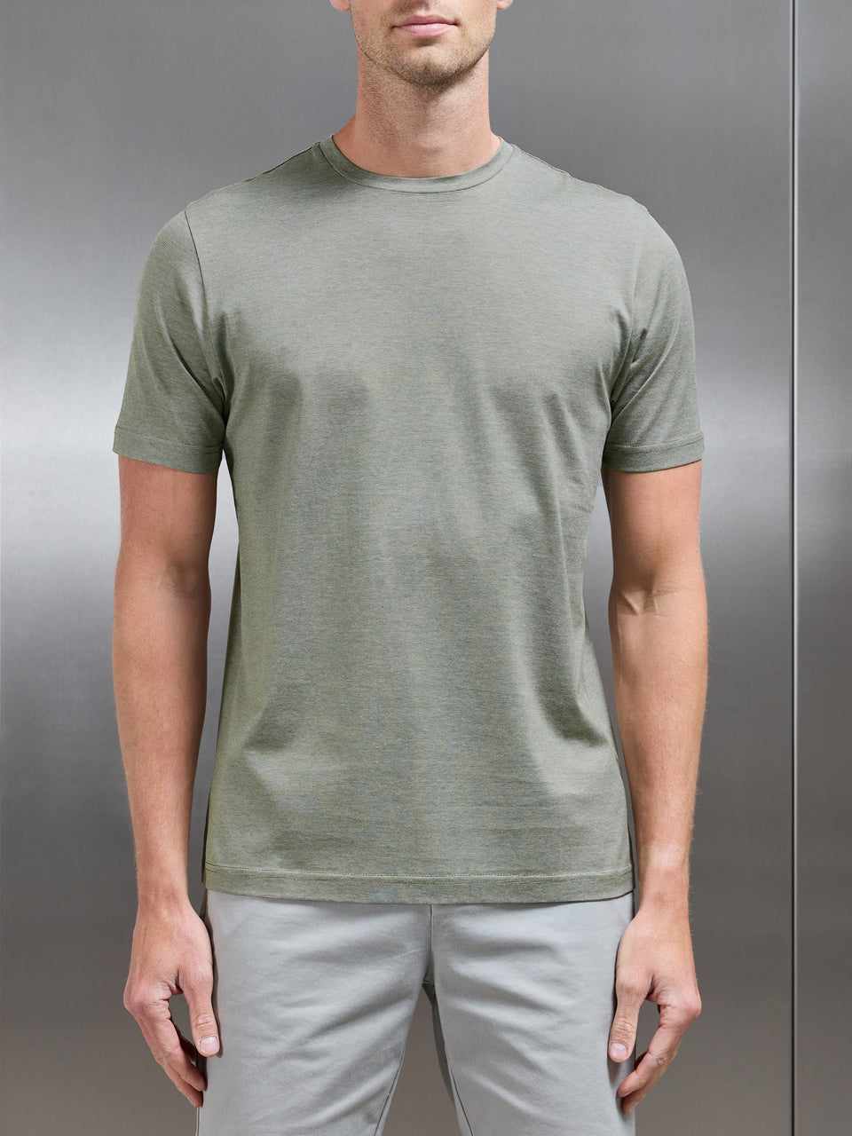 Mercerised Cotton Fine Stripe T-Shirt in Sage