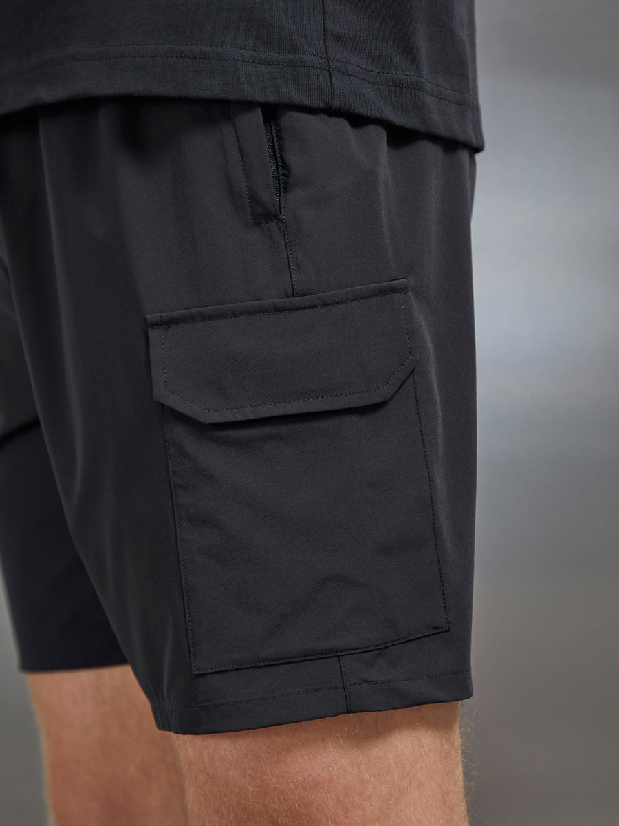 Flat Pocket Technical Cargo Short in Black