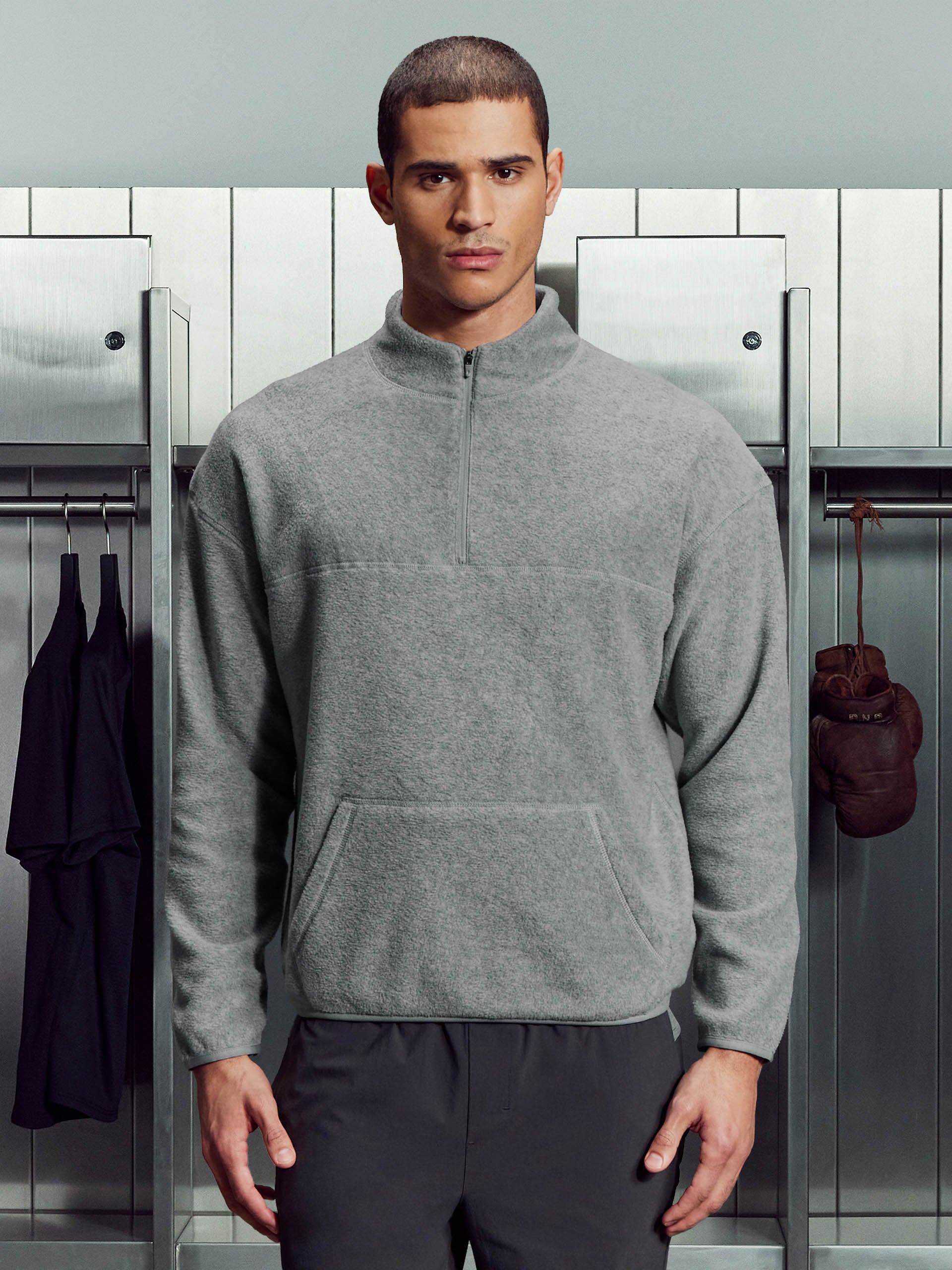 Fleece Relaxed Fit Half Zip in Grey Marl | ARNE UK