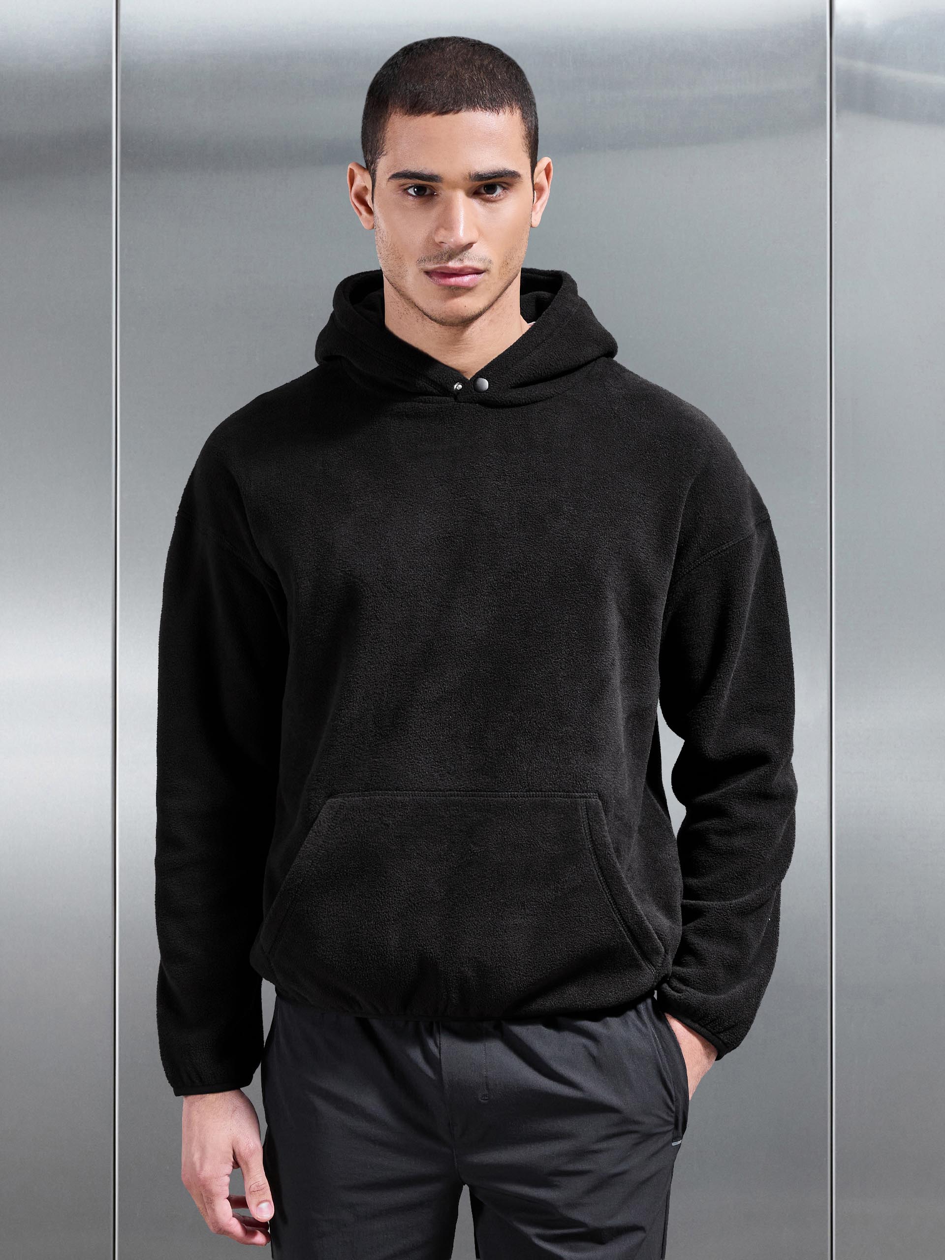 Fleece Relaxed Fit Hoodie in Black