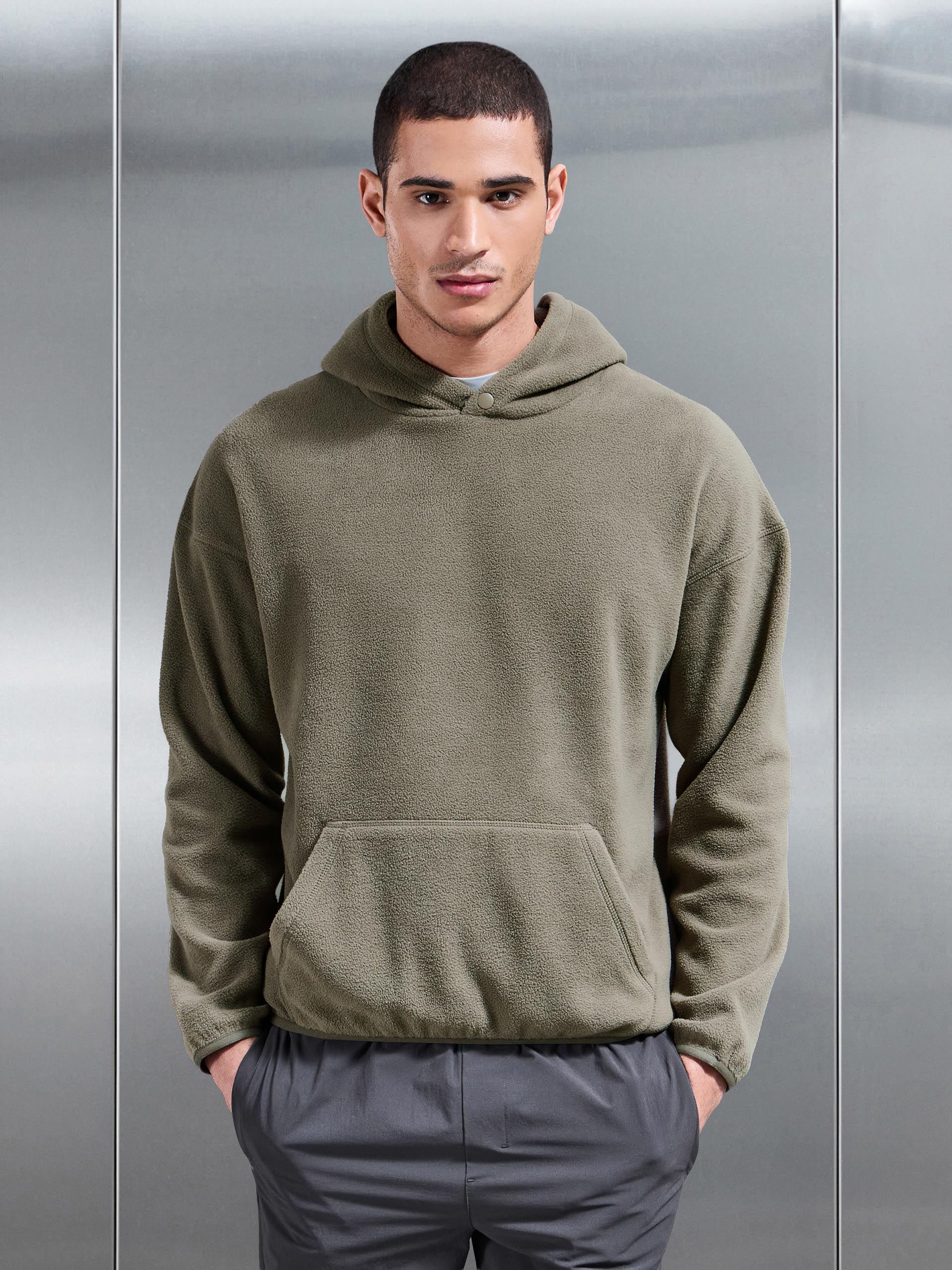 Fleece Relaxed Fit Hoodie in Olive