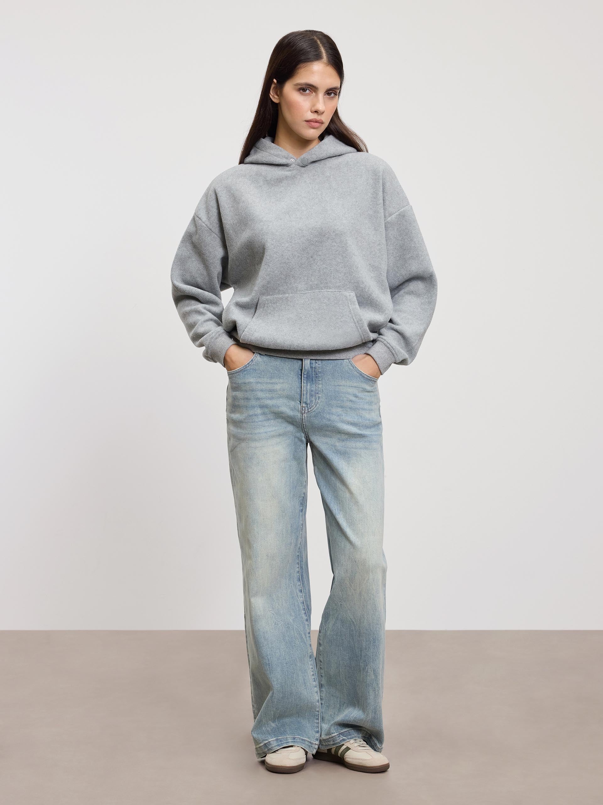 Womens Fleece Relaxed Hoodie in Marl Grey