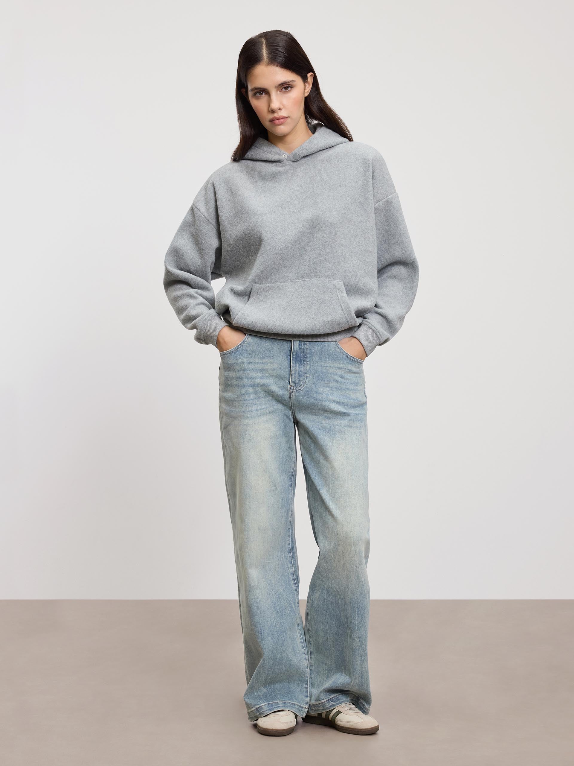 Womens Fleece Relaxed Hoodie in Marl Grey