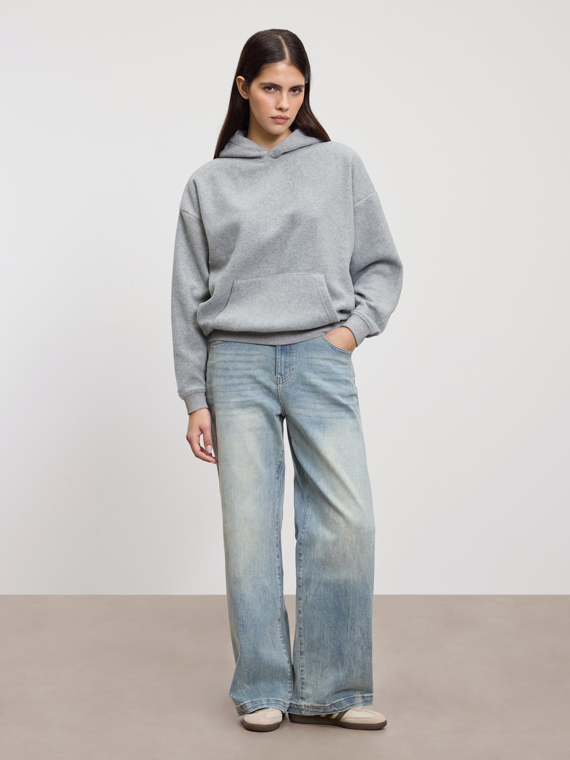 Womens Fleece Relaxed Hoodie in Marl Grey