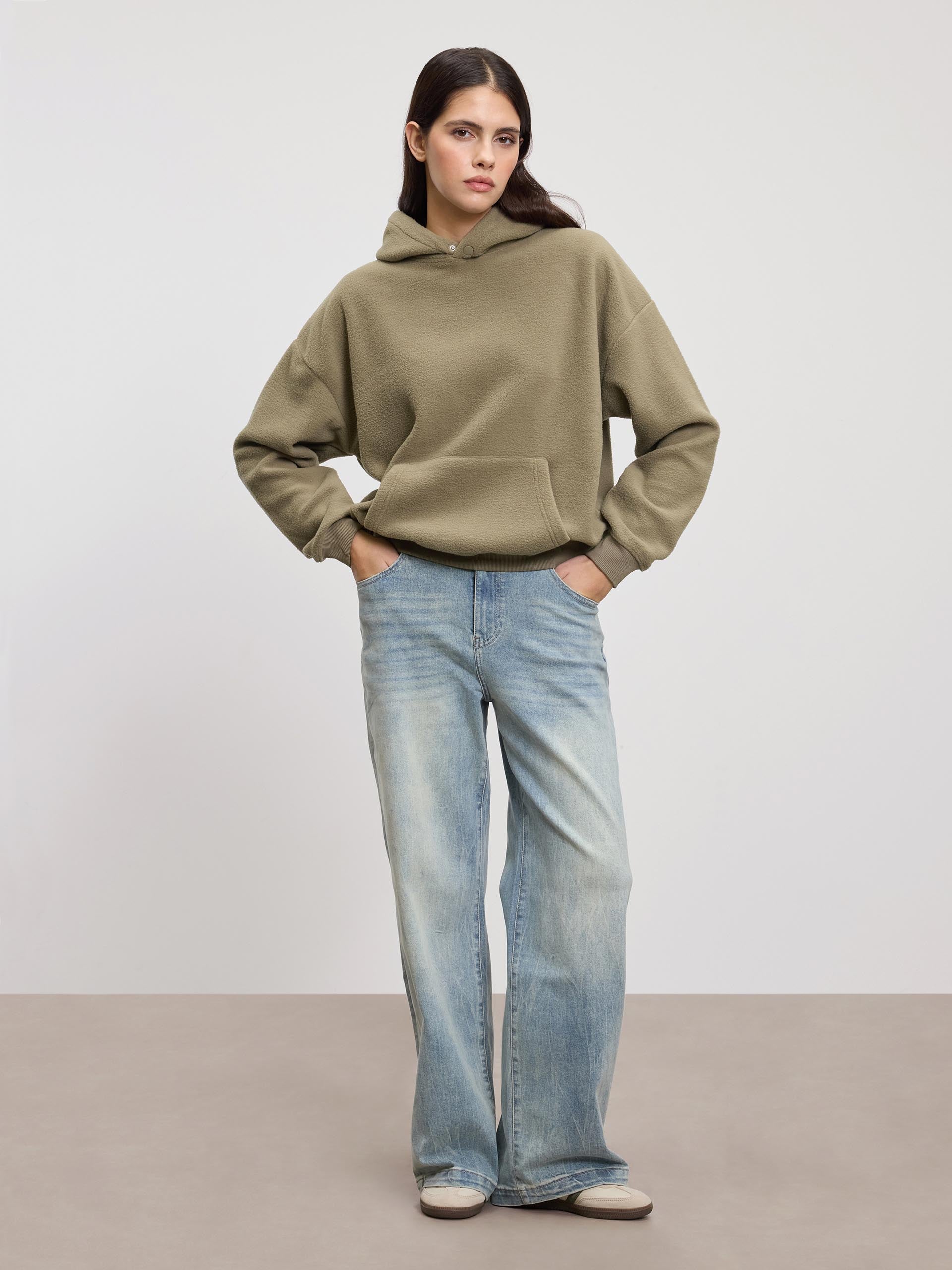 Womens Fleece Relaxed Hoodie in Olive