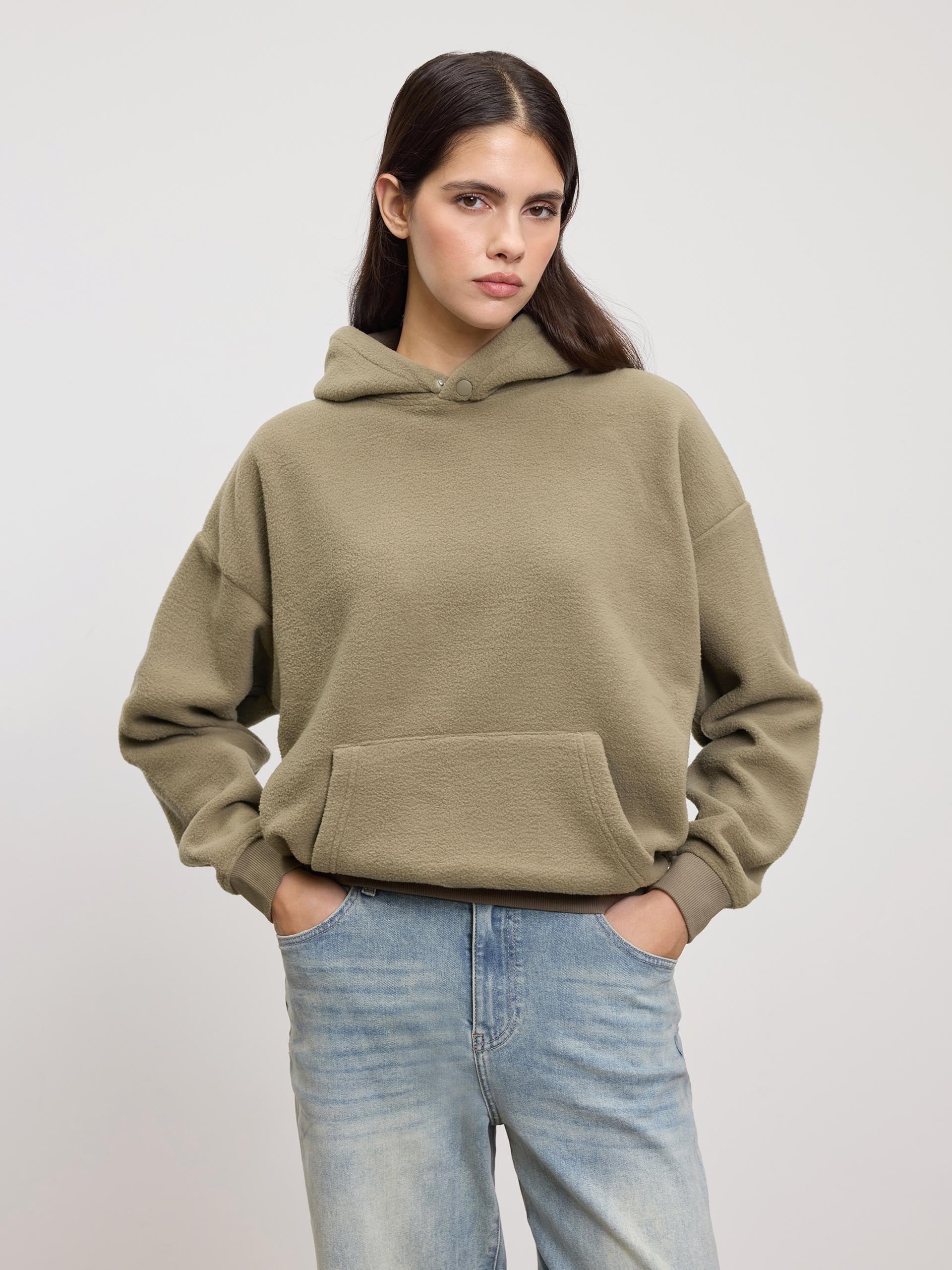 Womens Fleece Relaxed Hoodie in Olive