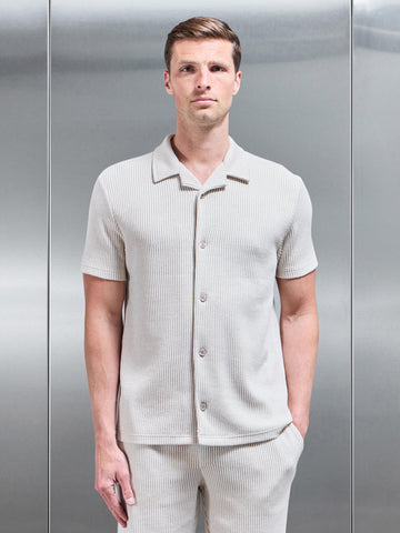 Forde Knitted Stripe Revere Collar Shirt in Stone