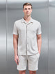 Forde Knitted Stripe Revere Collar Shirt in Stone