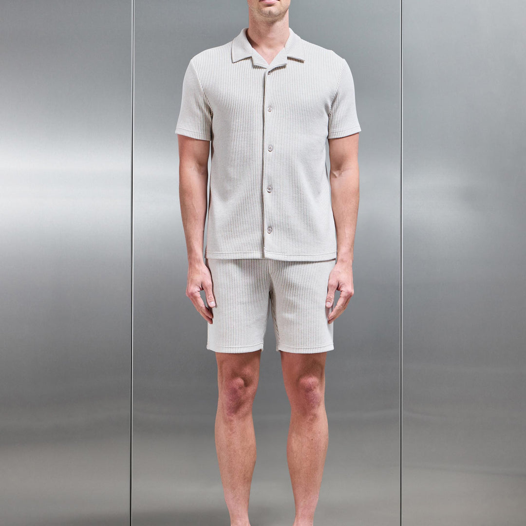 Forde Knitted Stripe Revere Collar Shirt in Stone
