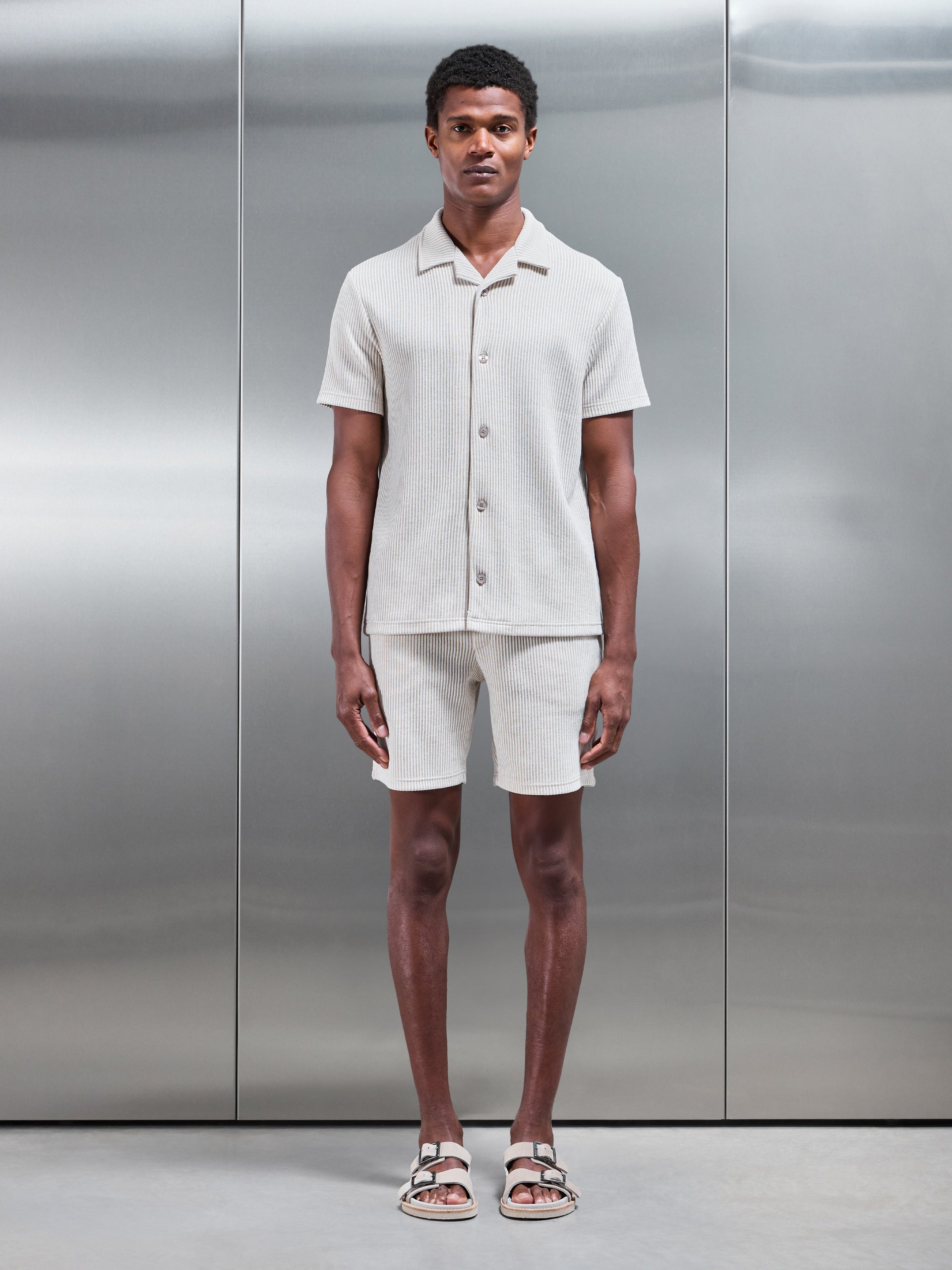 Forde Knitted Stripe Short in Stone