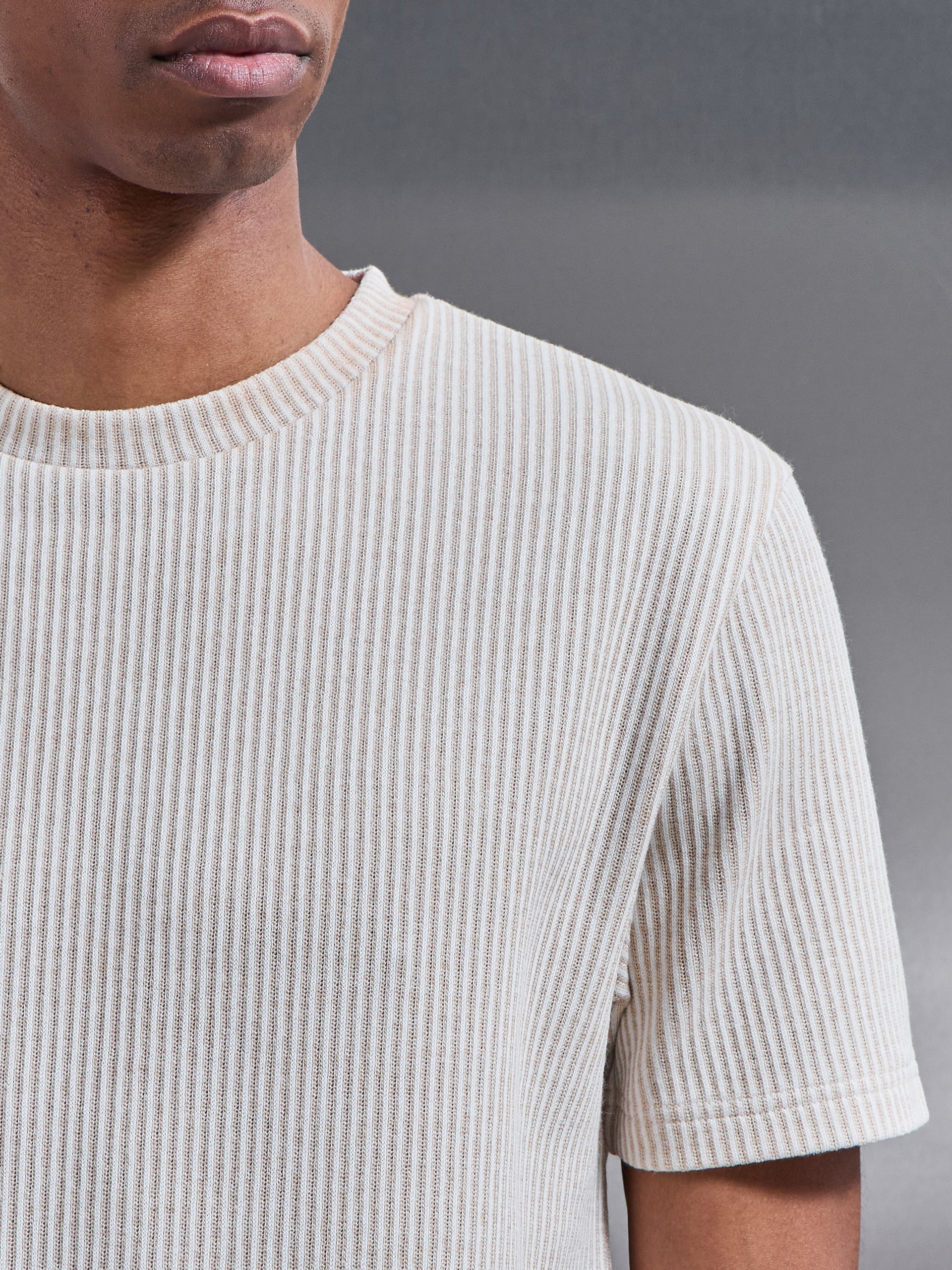 Forde Knitted Stripe T-Shirt in Stone