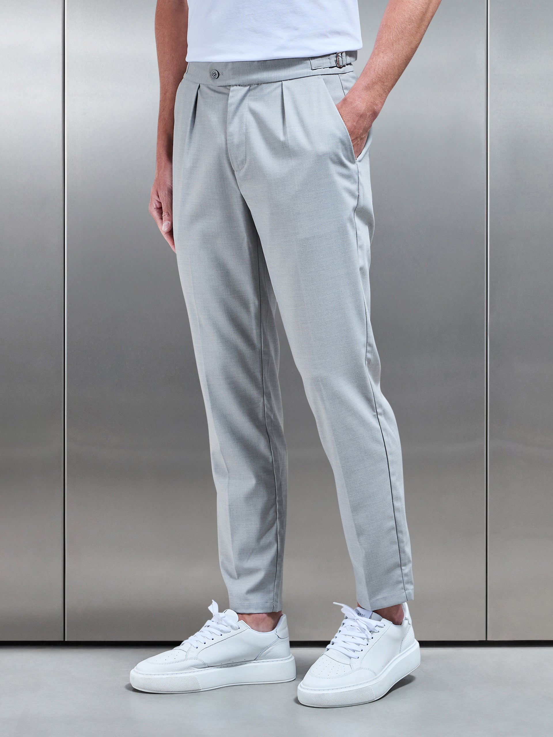 Formal Stretch Side Adjuster Trouser in Stone
