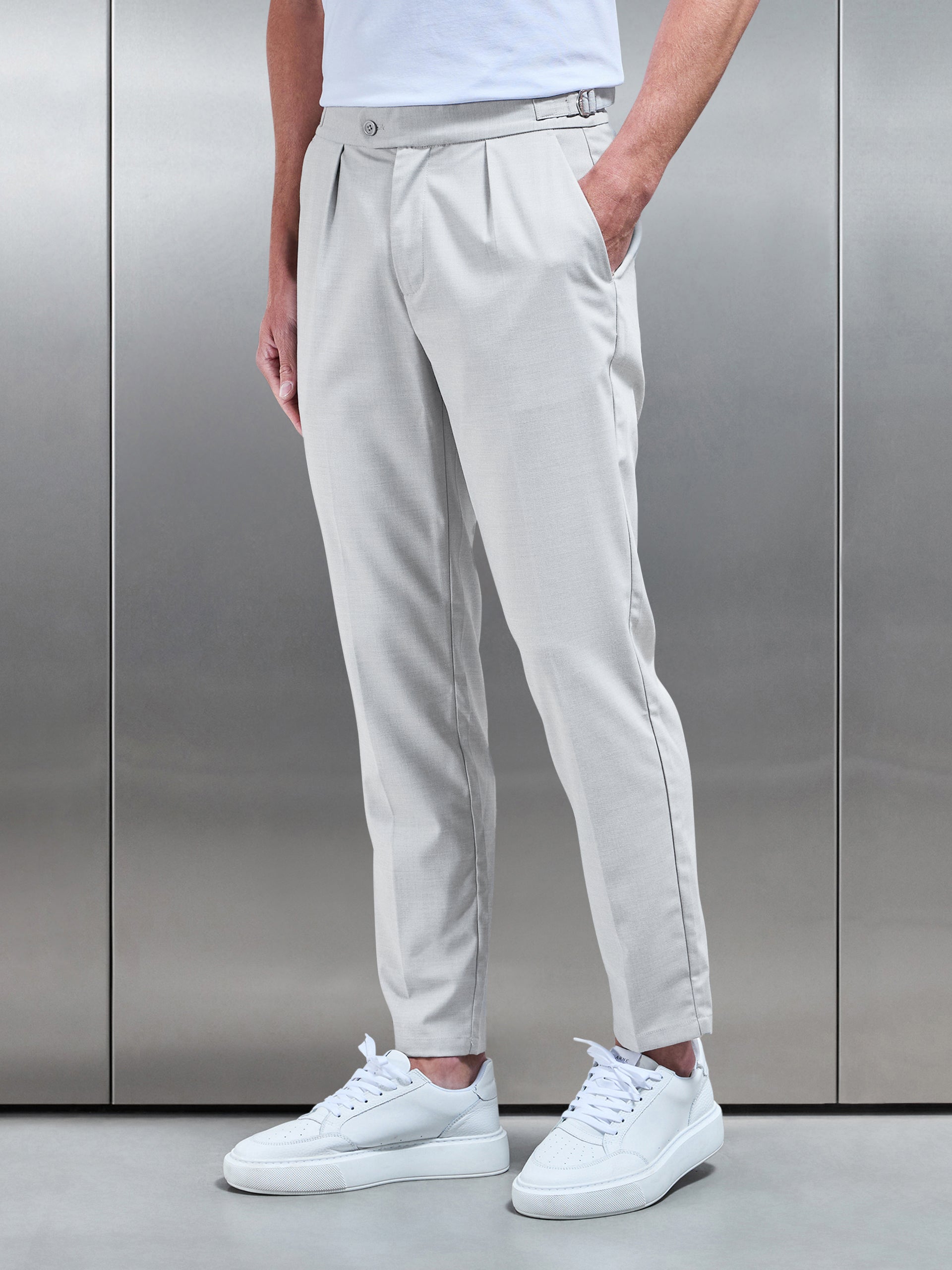 Formal Stretch Side Adjuster Trouser in Off White