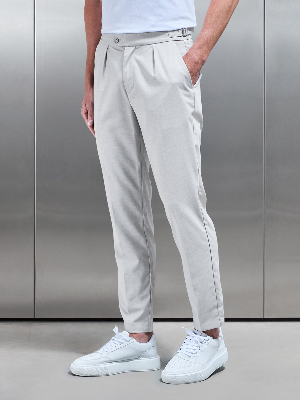 Formal Stretch Side Adjuster Trouser in Off White