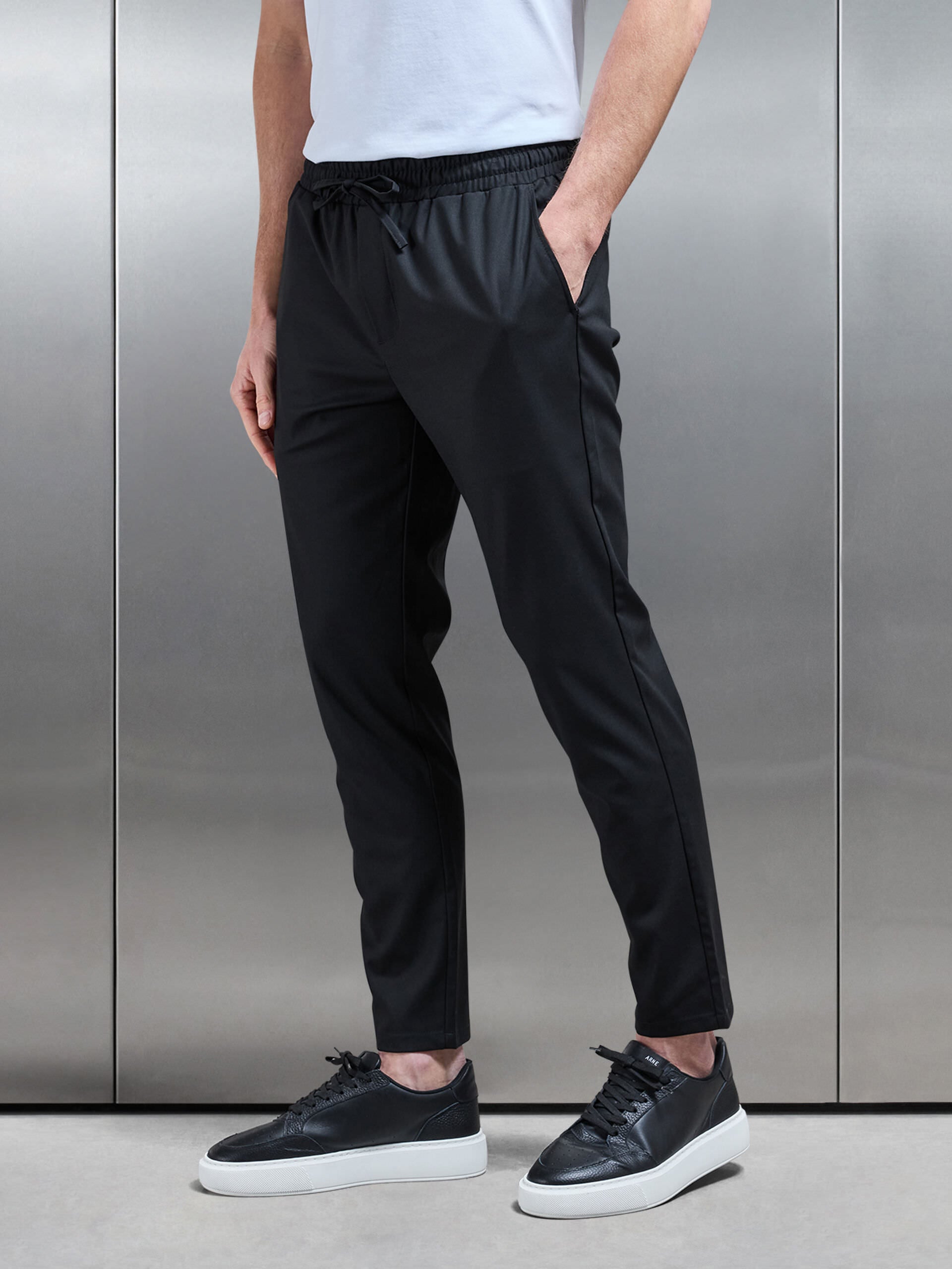 Formal Stretch Drawstring Trouser in Black