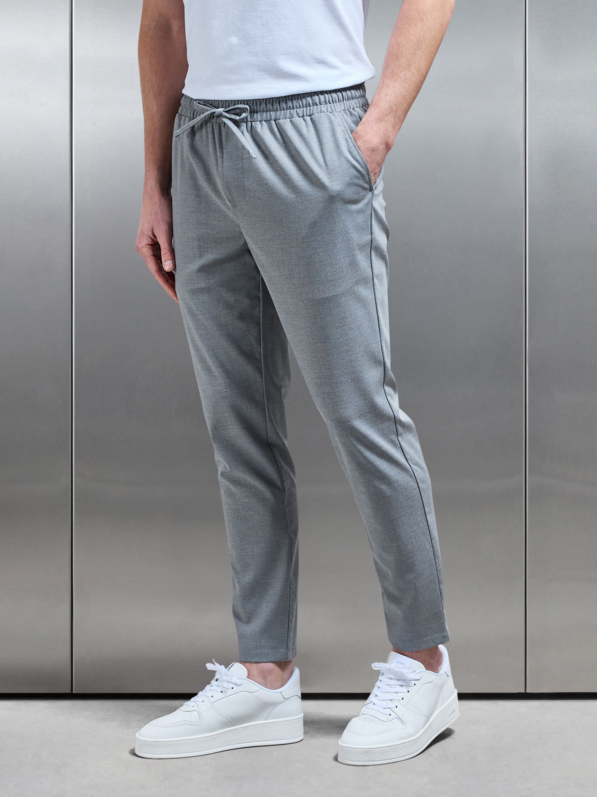 Formal Stretch Drawstring Trouser in Grey