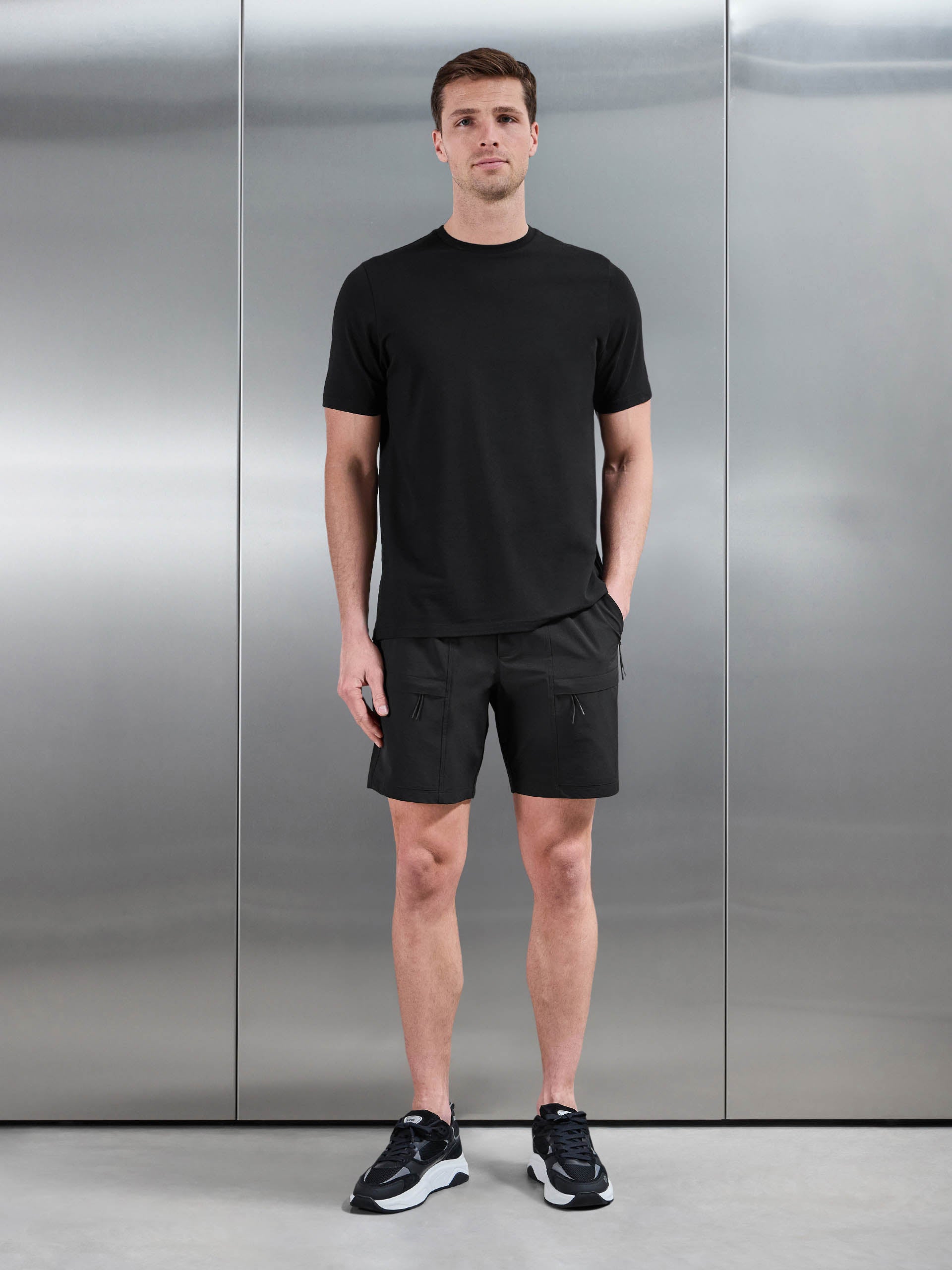 Front Pocket Technical Cargo Short in Black