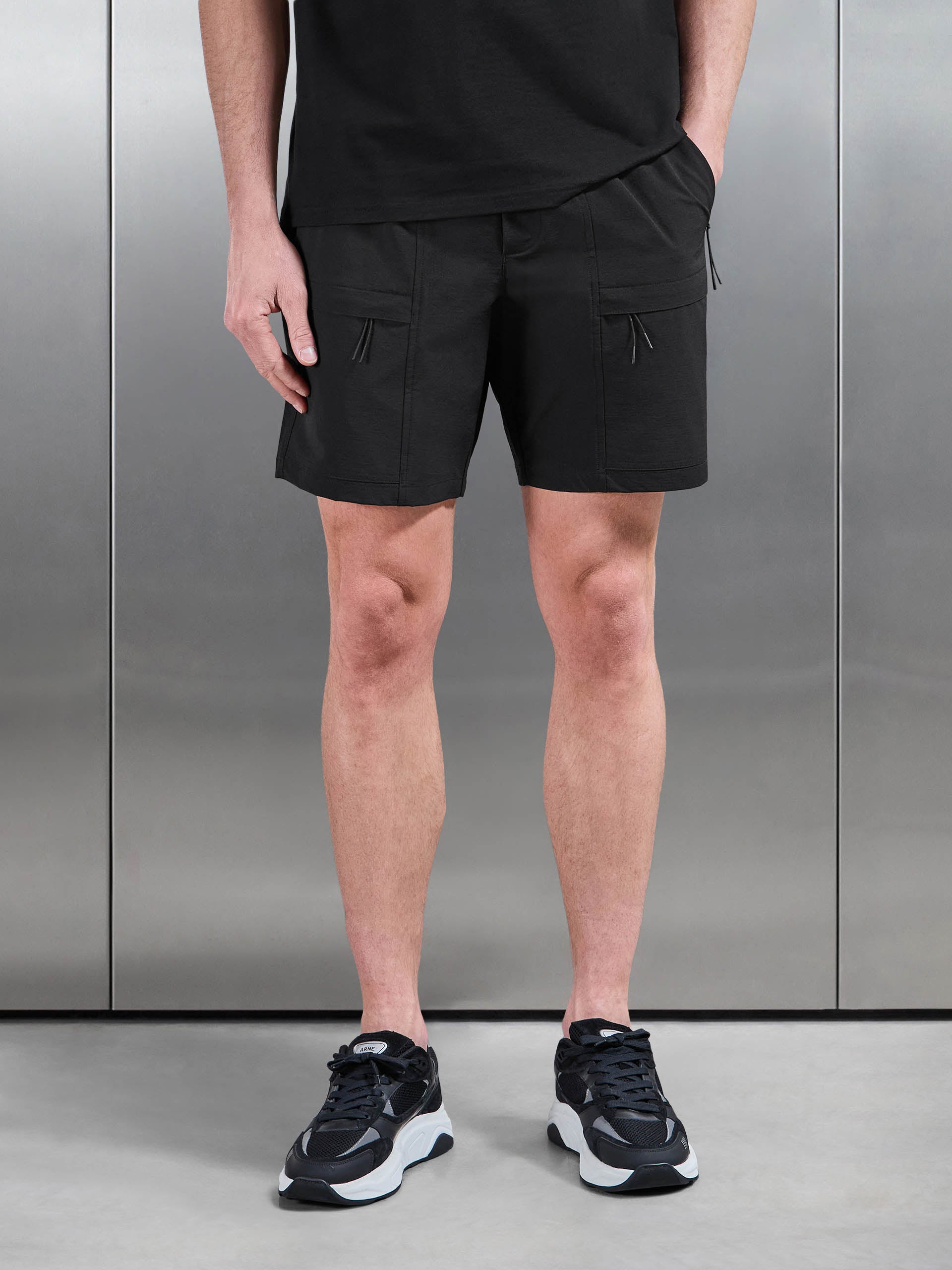 Front Pocket Technical Cargo Short in Black