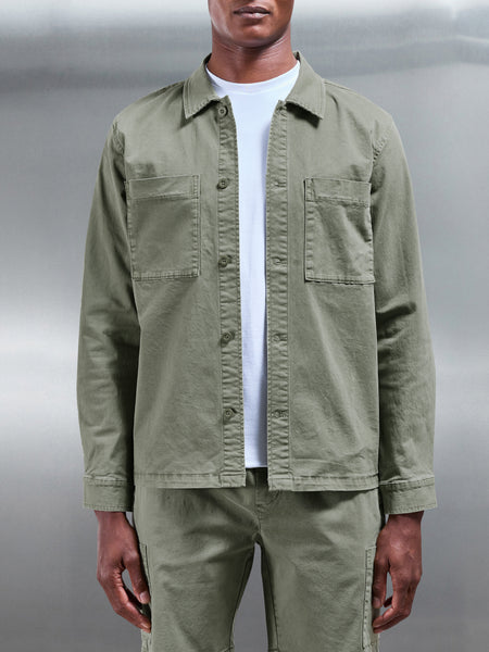 Garment Dye Overshirt in Olive