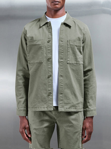 Garment Dye Overshirt in Olive