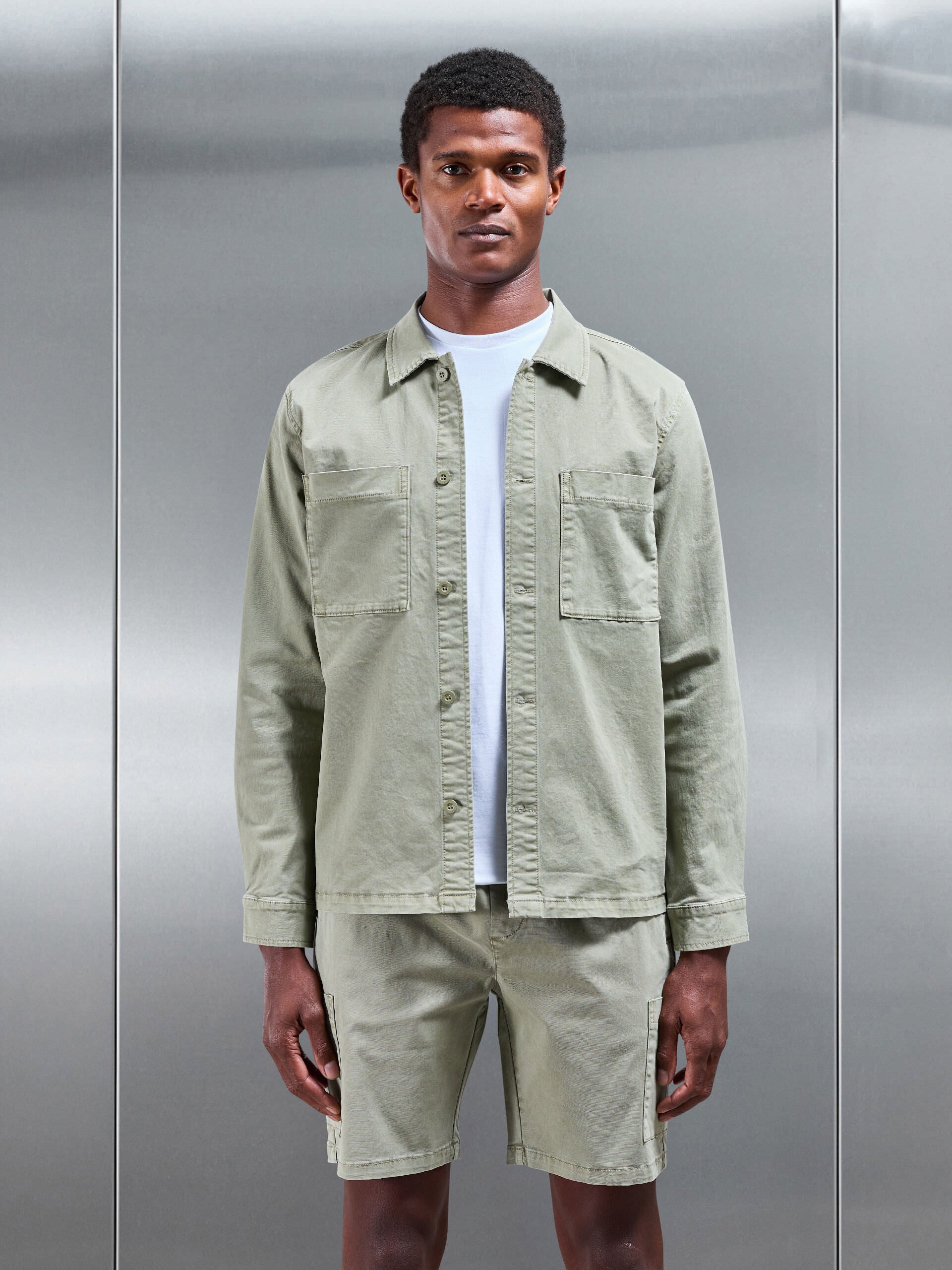 Garment Dye Overshirt in Olive