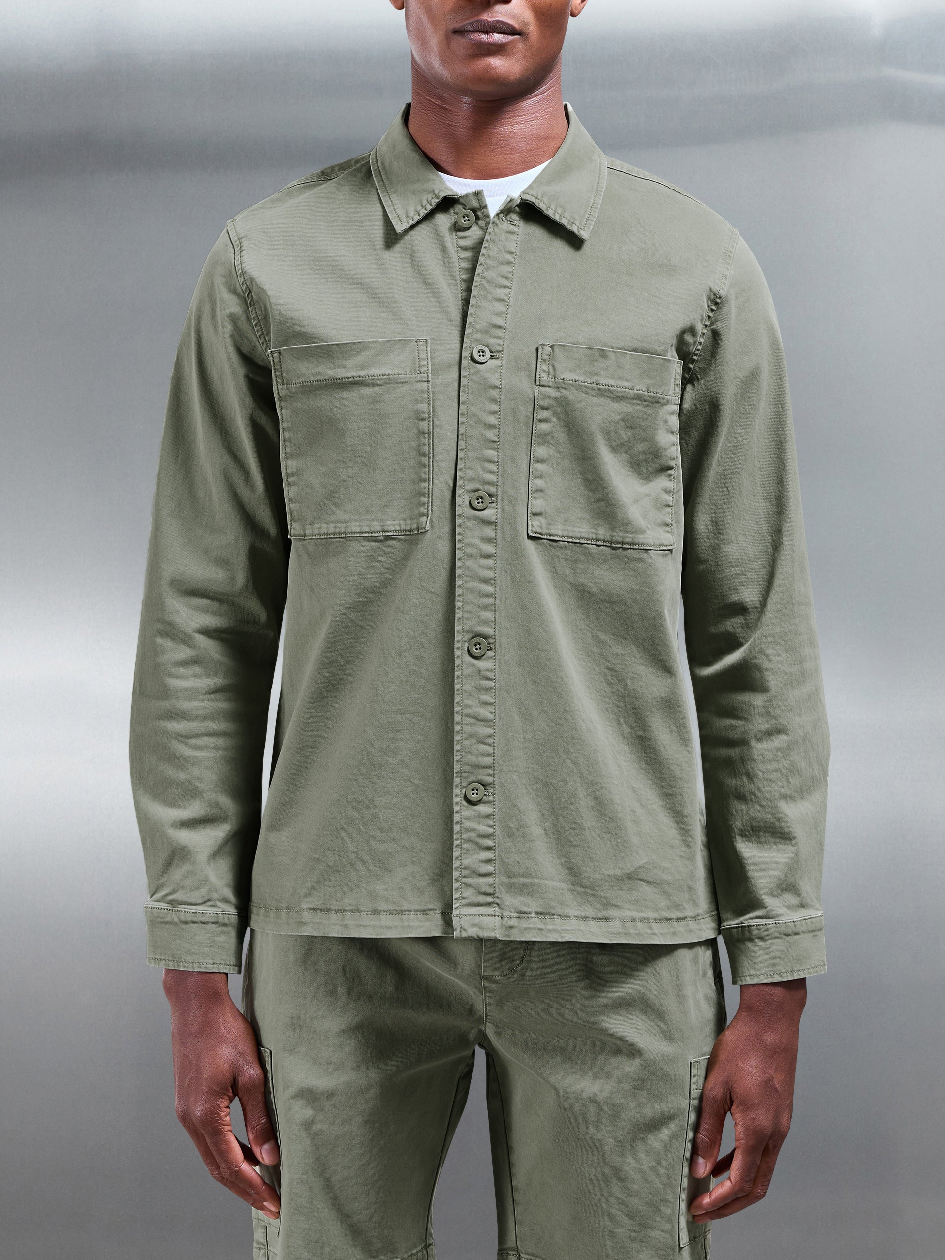 Garment Dye Overshirt in Olive