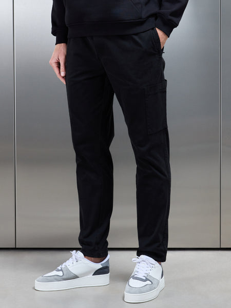 Garment Dye Cotton Cargo Pant in Black