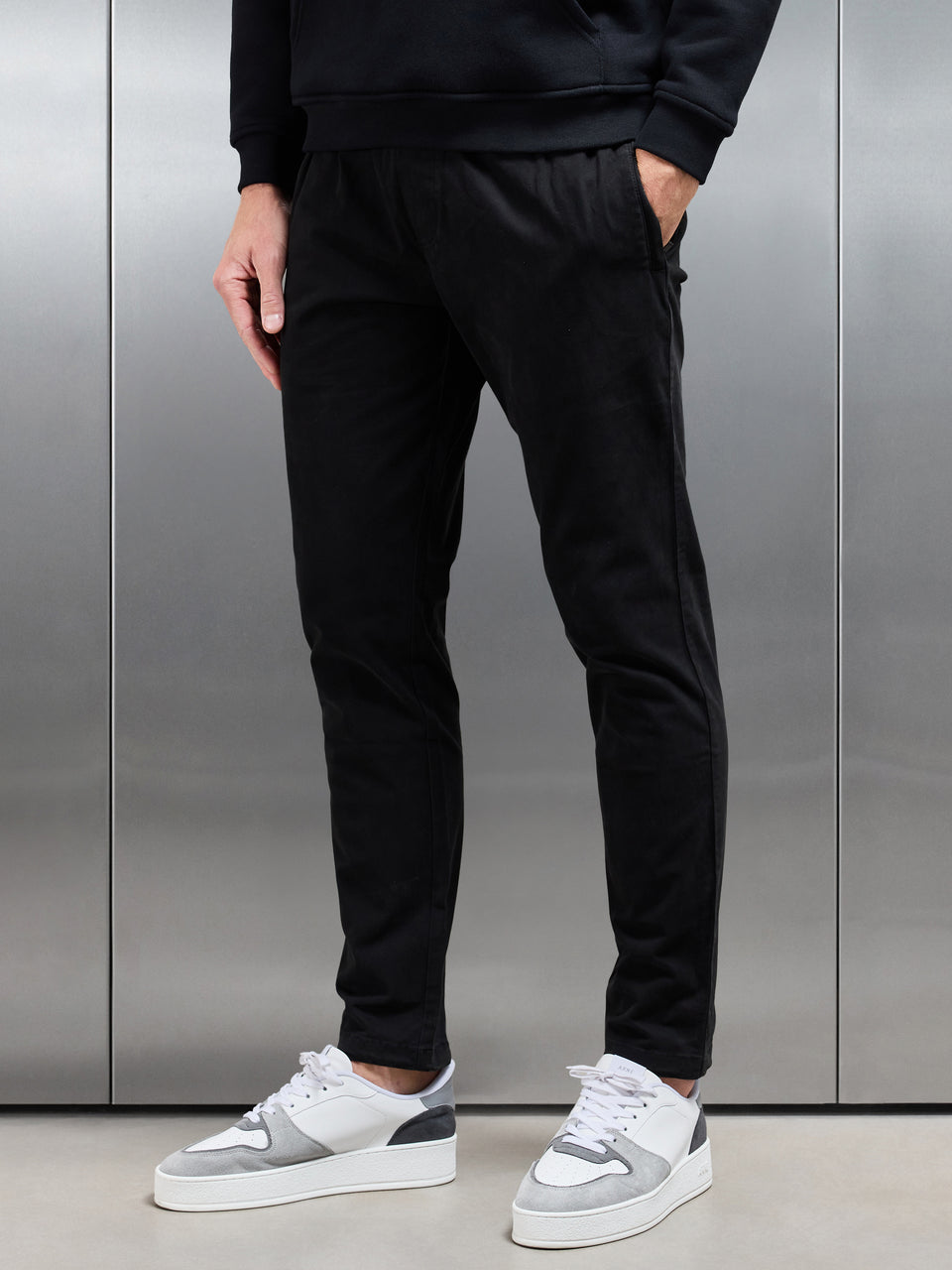 Garment Dye Cotton Trouser in Black