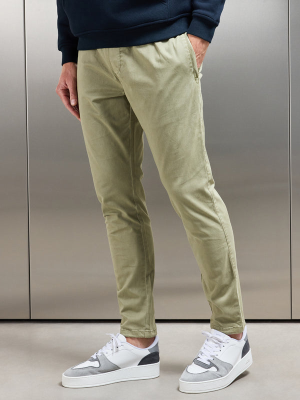 Garment Dye Cotton Trouser in Olive