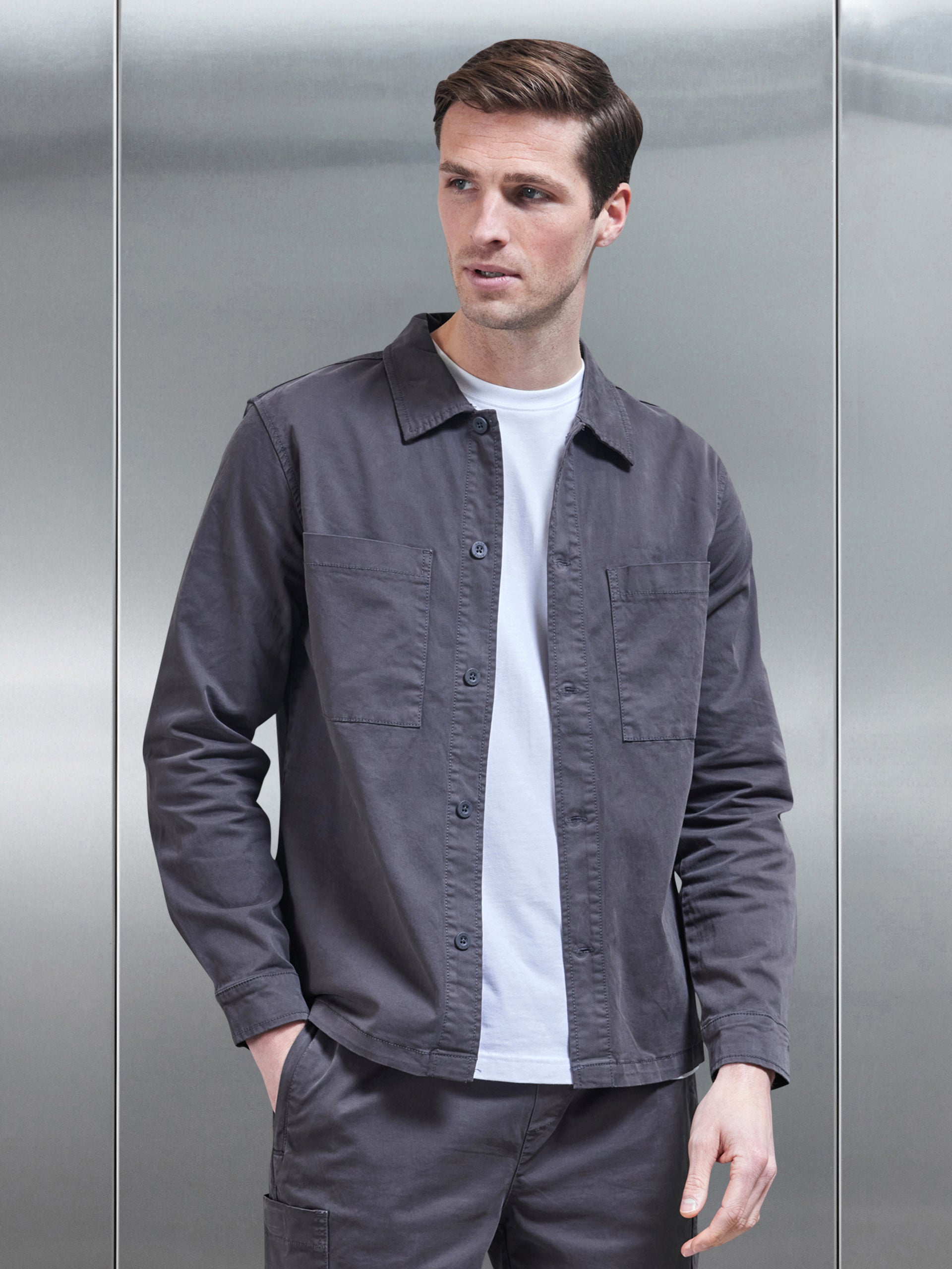 Garment Dye Overshirt in Grey